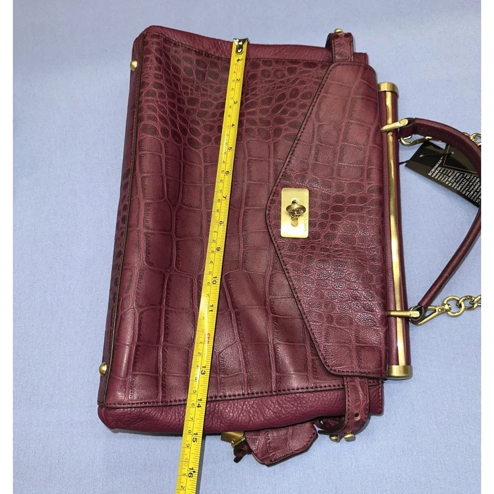 BCBGmaxazria Milano Genuine Leather Satchel Shoulder Bag Merlot Gold Hardware